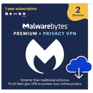 Malwarebytes Premium + Privacy VPN bundle | 1 Year, 2 Devices | Windows, Mac OS, Android, Apple iOS, Chrome