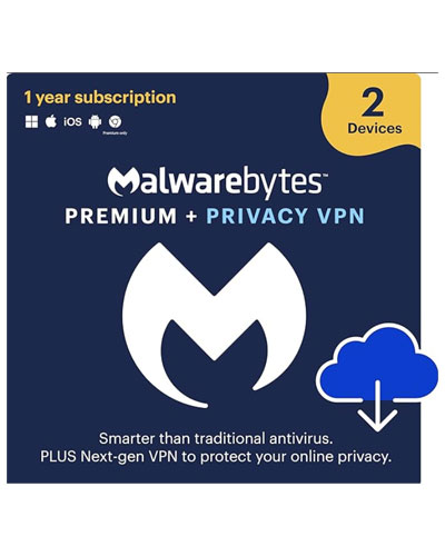 Malwarebytes Premium + Privacy VPN bundle | 1 Year, 2 Devices | Windows, Mac OS, Android, Apple iOS, Chrome